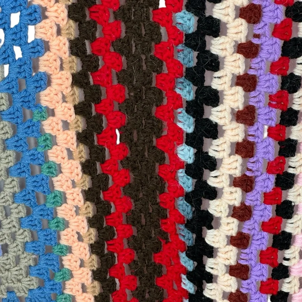 *Beautiful Hand Made Multicolored Crocheted Blanket measuring 70” x 67”.